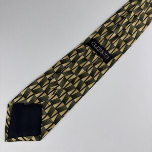 Clericci Men's 100% Polyester Neck Tie Geometric Yellow Green XL 60.5" x 3.75"